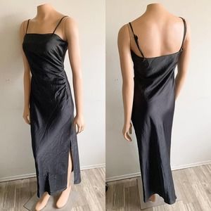 House of Harlow 1960 Black Satin Ruched Maxi Slip Dress $298 Size M Medium